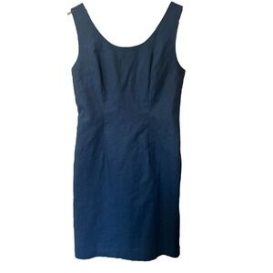 STYLEWORKS Womens Linen Blend Dress Sleeveless Dark Blue Sheath Knee Length Sz 6